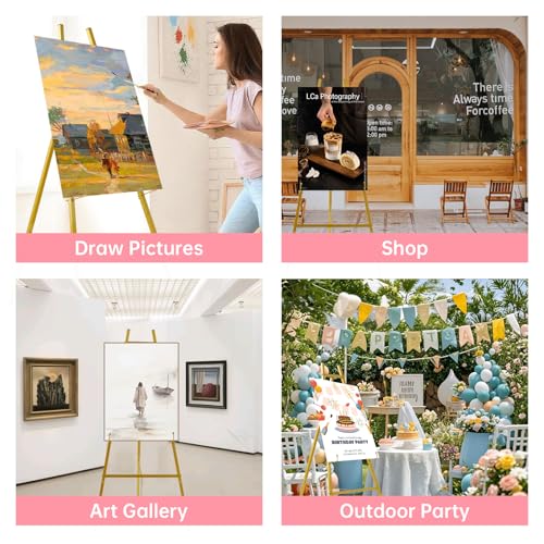 57" Gold Easel Stand for Sign, Heavy Duty Metal Floor Display Easel | 4-Tier Adjustable Floor Display Easel for Wedding Signs, Welcome Signs, Posters, Mirrors, Pictures, Art, Parties & Paintings - size: 57