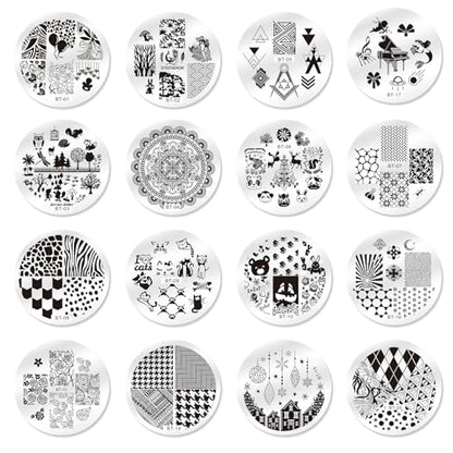 Biutee 15PCS Nail Stamping Plates with Nail Art Stamper and Scraper | Nail Stamper Kit Nail Stamp Plate Flower Animal Geometry Stripe Design Nail Stamping Kit with Storage Bag - color: 18pcs