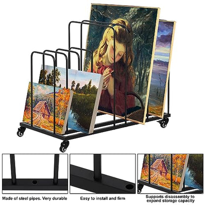 ikare Art Canvas Storage Rack, Art Storage Rack with Wheels | Adjustable Art Storage Easel Display Stands for Canvas Boards, Panel, Crafts Drying & Print Racks, Frame