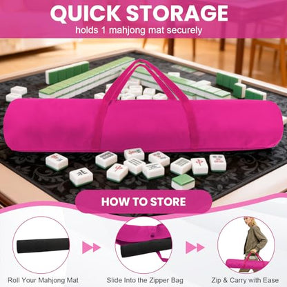 34-Inch Mahjong Mat Bag, Heavy-Duty Canvas Carrying Bag with Center Dual Handles & Smooth Zipper, Fits Mahjong Mat, Racks & Tiles, All-in-One Travel Storage Bag(Pink) - color: Red