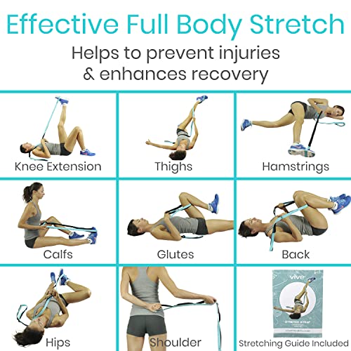 Vive Stretch Strap (75" - 10 Loops) - Leg Stretch Band to Improve Flexibility - Stretching Out Yoga Strap - Exercise and Physical Therapy Belt for Rehab, Pilates and Gymnastics with Guide Book - color: Teal
