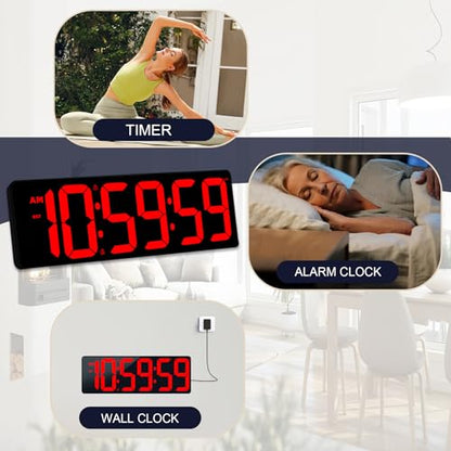 TXL 17.2" Bluetooth Digital Wall Clock with Seconds, Large Countdown Timer for Classroom Home Gym Kitchen Office, Alarm Clock with Remote Control, 4 Dimmable Brightness, Auto DST (Red) - color: Red
