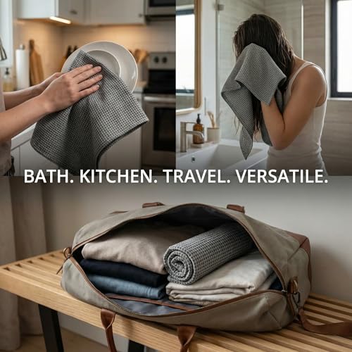 100% Linen Hand Towels 2-Pack - 14x28-inch Thin Waffle Weave, Black-Natural - color: Black Natural, size: Hand Towels