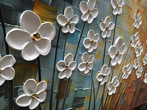 YaSheng Art - 100% Hand painted Contemporary Art Oil painting On Canvas white Flowers Abstract Paintings Modern Home Decor Wall Art for living room Bedroom Framed Ready to Hang 20x40inch - color: YS006, size: 40"L x 20"W