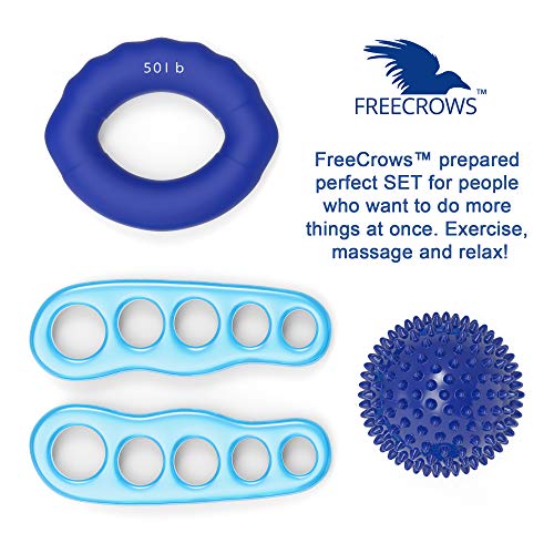 Big Toe Separators + Hand Grip Strengthener Workout - Spiky Massage Ball Set - Blue Gel Foot Stretcher for Fighting Bunions - Hammer Toes Fitness Kit - Pain Relief for Men + Carrying Bag