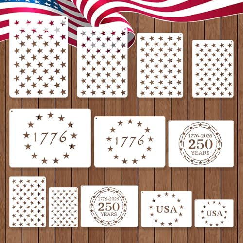 12 PCS Independence Day Stencils for Painting - Reusable USA Flag Patriotic Painting Templates, Red White and Blue Party Supplies for 4th of July Memorial Day Painting Stencil for DIY Decoration - style: 12 PCS Independence Star