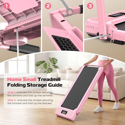 ANCHEER Walking Pad with Handle Bar, 12% Incline, Foldable Treadmill - color: Pink