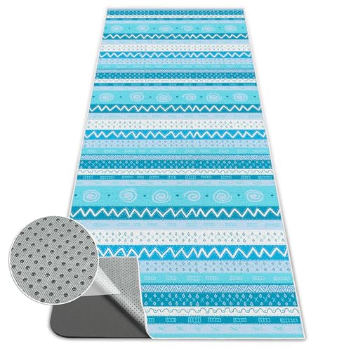 Yoga Towel,Absorbent Yoga Mat Towel for Hot Yoga Non Slip,Stylish Prints,Ideal for Workouts,Hot Yoga,Bikram,Pilates Equipment,72 x 27 in,Light Blue Triangle Geometry - color: Light Blue Triangle Geometry