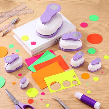 CHENGU 6 Pcs Circle Punch Set 3in/2in/1.5in/1in/0.6in/0.3in Scrapbook Hole Punchers Crafting with 10 Sticker Paper Round Cutter Scrapbook for Office Supplies DIY Albums Photos (Purple) - color: Purple, style: Circle