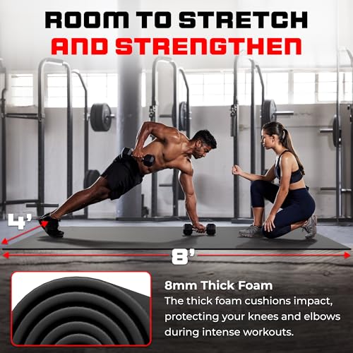 8FT x 4FT Extra Large Exercise Mat - PVC Floor Workout Mat with Carry Bag, Cleaning Cloth - Non slip Thick Workout Mats for Home Gym Flooring, Fitness Training Mat for Weights Pilates Cardio