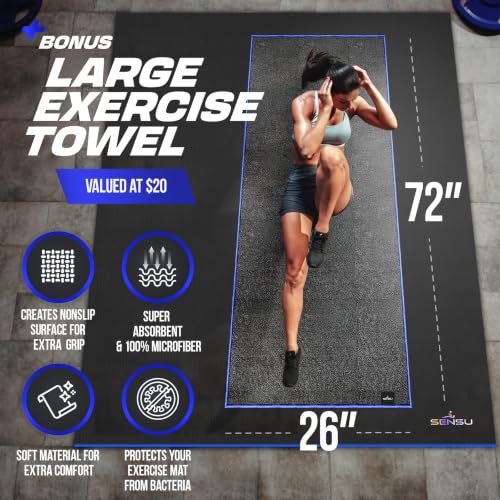 Sensu Large Exercise Mat – Extra Thick Non-Slip Workout Mat for Home Gym, Durable Shoe-Friendly Fitness Mat for Strength Training, Stretching, Cardio, and Balance Workouts (Multiple Sizes) - size: 7' x 5' x 8.5mm