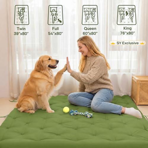 Syrinx Water Resistant Japanese Floor Mattress Futon, Queen Size 80"x60" - color: Green, size: Queen(80"L x 60"W x 4"Th)