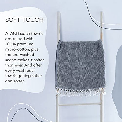 ATANI Turkish Beach Towel, Converts to a Bag, Oversized 100% Cotton Bath Towels Lightweight Quick-Dry Beach Blanket for Travel, Picnic, Camping, Yoga and Pool (Grey + Bag, 35 inc x 69 inc) - color: Grey + Bag, size: 35 inc x 69 inc