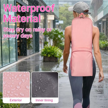 Yoga Mat Bag Carrier Backpack with Multi Pockets | Yoga Mat Holder Waterproof & Zipper Closure, Water Bottle Pocket, Large Capacity, Multipurpose Use - color: Pink