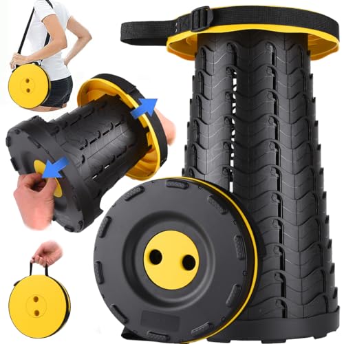 Fishboy Upgraded Collapsible Stool, 400lbs Max Weight, Lightweight But Sturdy, Portable Retractable Folding Telescoping Foldable Camping Stool for Adults Outdoor Fishing Hiking BBQ - color: Yellow