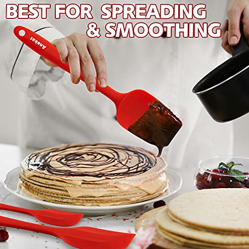 Anaeat 4 Piece Silicone Spatula Set - Seamless One-Pieces Design, Non-Stick Rubber Spatulas Kitchen Scraper for Baking, Cooking, Scraping & Mixing, Heat Resistant & BPA Free & Dishwasher Safe (Red) - color: 4 Pcs Spatulas (Red), size: Essential Spatula Se