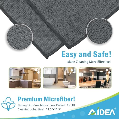 AIDEA Microfiber Cleaning Cloth Grey 100PK, Microfiber Towels 11.5"×11.5" - color: Grey