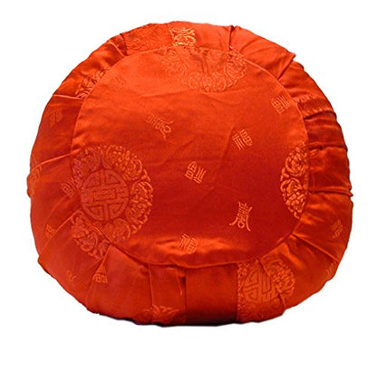 Zen Zafu Sitting or Meditation Cushion with Silk Brocade Cover, Red - color: Red