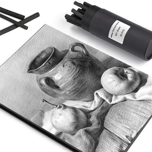 MyLifeUNIT 6 Pack Compressed Charcoal Sticks (2 Soft, 2 Medium and 2 Hard), 25 Pack Willow Sketch Charcoal Sticks(7-9 MM Dia)