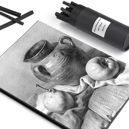 MyLifeUNIT 6 Pack Compressed Charcoal Sticks (2 Soft, 2 Medium and 2 Hard), 25 Pack Willow Sketch Charcoal Sticks(7-9 MM Dia)