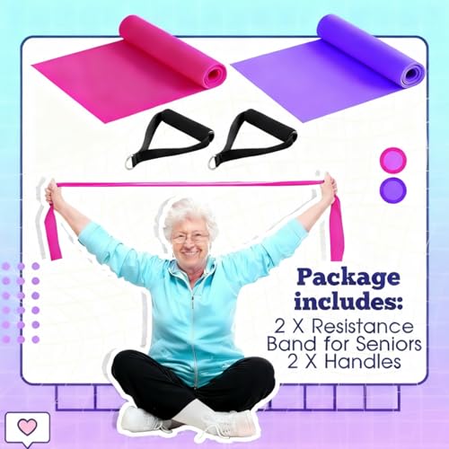 2 Pcs Resistance Band with Handles for Seniors | Chair Exercise Equipment, Physical Therapy Band, Gifts for Elderly, Women, Rehab, Physical, Grandma, Grandpa - color: Rose Red,Purple