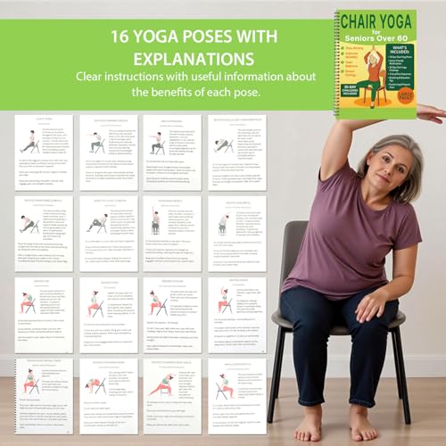 Chair Yoga for Seniors Over 60 Book & Chart, Gentle Seated Chair Yoga Guide, 30-Day Challenge for Flexibility & Balance, A4 Size Easy to Follow Chair Yoga Routine for Older Adults