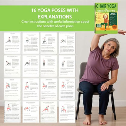 Chair Yoga for Seniors Over 60 Book & Chart, Gentle Seated Chair Yoga Guide, 30-Day Challenge for Flexibility & Balance, A4 Size Easy to Follow Chair Yoga Routine for Older Adults