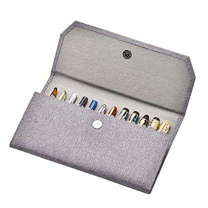 Lanxivi Fountain Pen Case Black Gray Coffee Style PU Leather 48 12 - color: Gray-12 Slot