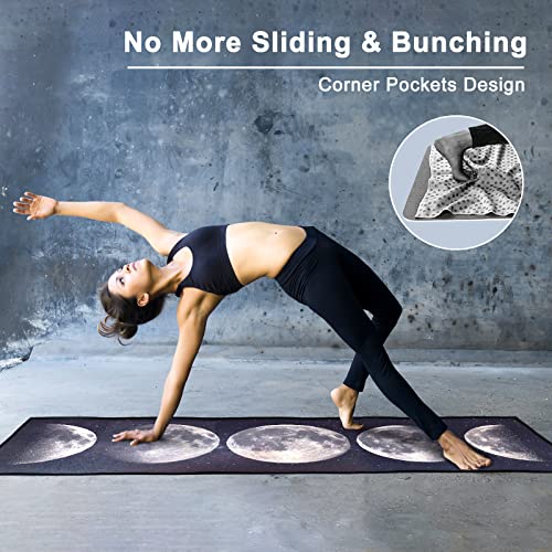 QiyI Hot Yoga Towel with Grip Dots, Non Slip, 70"x26", Moon Cycle - color: Moon Cycle, size: 70"x26"