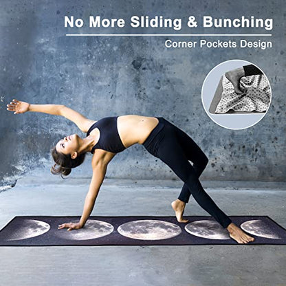 QiyI Hot Yoga Towel with Grip Dots, Non Slip, 70"x26", Moon Cycle - color: Moon Cycle, size: 70"x26"