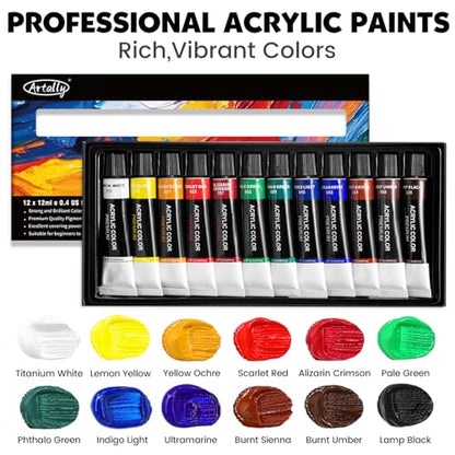 Set of 2 Acrylic Painting Kits for Adults and Couples, Sip and Paint Kit for Date Night, Acrylic Painting Kit with Canvas Boards and Easels, Professional Art Set for Couples, Families, Beginners