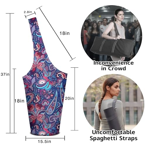 Yoga Mat Bag Carrier for Women with Side Large Pocket Durable Linen Workout Gym Travel Storage Pilates Mats - color: Boho Paisley