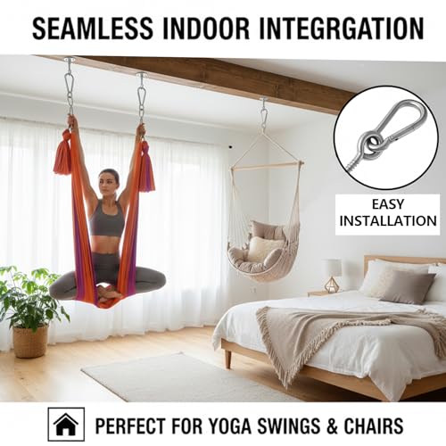 2 Pack Hammock Hanging Kit, 1400 LBS Hammock Hooks Heavy Duty Stainless Steel Hammock Hanging Hardware with Carabiners for Porch Swing, Tree Hammock, Yoga Swing, Indoor Outdoor Ceiling Mount