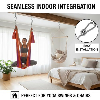 2 Pack Hammock Hanging Kit, 1400 LBS Hammock Hooks Heavy Duty Stainless Steel Hammock Hanging Hardware with Carabiners for Porch Swing, Tree Hammock, Yoga Swing, Indoor Outdoor Ceiling Mount