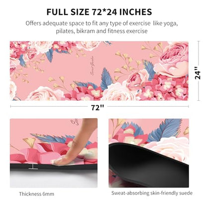 nuveti Yoga Mat Print Extra Thick TPE Non Slip Fitness Exercise Mat with Carrying Bag,72"x24" Extra Thick 6MM Exercise & Workout Mat for Yoga, Pilates Fitness and Floor Exercises - color: Flower-D