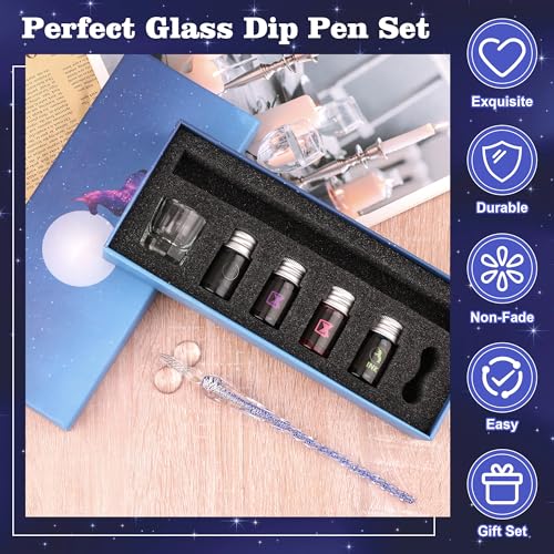 Luxiv Glass Dip Pen Set, Purple Crystal Pen With Ink, Holder, and Package - color: Purple, style: Sets (7Pcs)