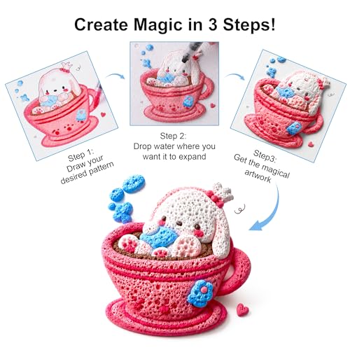 RuiHawk 3D Magic Foam Texture Painting Kit, 75 Pcs Puff Paint Art Supplies for Kids with 24 Auto-Flow Markers, 38 Texture Sheets & 10 Bead Necklace, Non-Toxic Creative Arts Crafts for Kids Ages 4-16 - color: 24 Pens + 38 Foam sheet