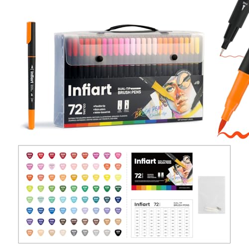 72 Colors Dual Tip Paint Markers, Water-Based Pens with Fine Tip and Brush Tip, Art Pen for Coloring Books, Calligraphy, Sketching, Journaling, Drawing for Adults Art Supplies and DIY Crafts - color: 72 Colors