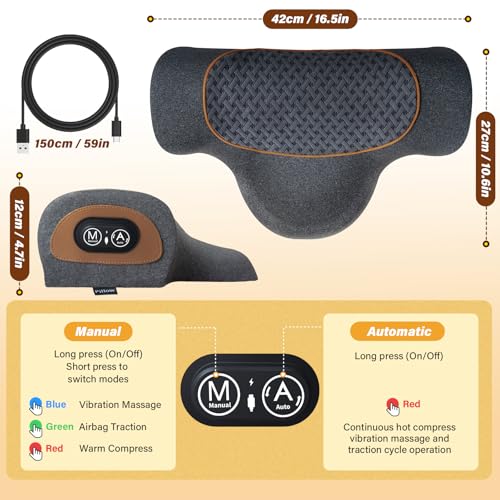 Rechargeable 3-in-1 Neck Massager Pillow with Heat,Vibration & Air Traction