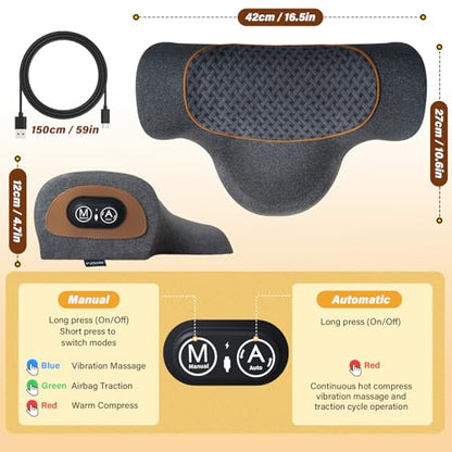 Rechargeable 3-in-1 Neck Massager Pillow with Heat,Vibration & Air Traction