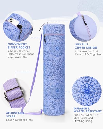 Gonex Yoga Mat Bag, Full-Zip Mat Carrier | 600D Oxford Fabric, Wet Pocket, Front Zip Pocket, Adjustable Strap, Fits Mats up to 26" - color: Blue Mist
