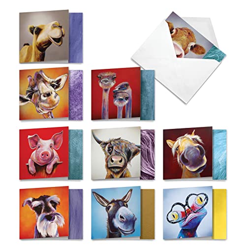 Best Card Co 10 Animal Greeting Cards Blank Inside (4 x 5.12 Inch) Close-Up Wildlife Assorted Boxed Set Animal Magnetism for Animal Lovers AMQ6218OCB-B1x10 - style: Animal Magnetism