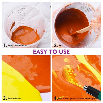 Silicone Pouring Oil 7oz, 100% Silicone, Odorless, Dramatic Cell Activator | Non-Toxic, Compatible with Acrylics, Watercolor, Canva, Wood, Craft, Medium. High Flow Artist DIY Set for Paint Creation.