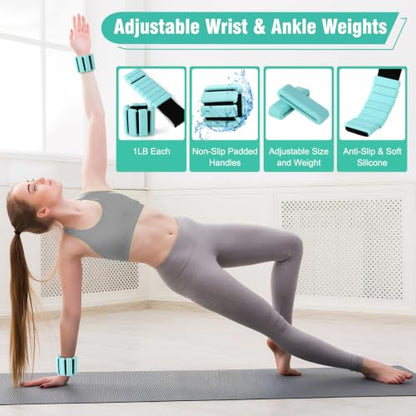 Pilates Kit Equipment, Pilates Ring and Ball for Women Home Workout | Pilates Set with 14'' Magic Circle, Wrist Weights, Resistance Bands, Yoga Strap, Socks, Bag, Essentials Accessories Kit - color: Green