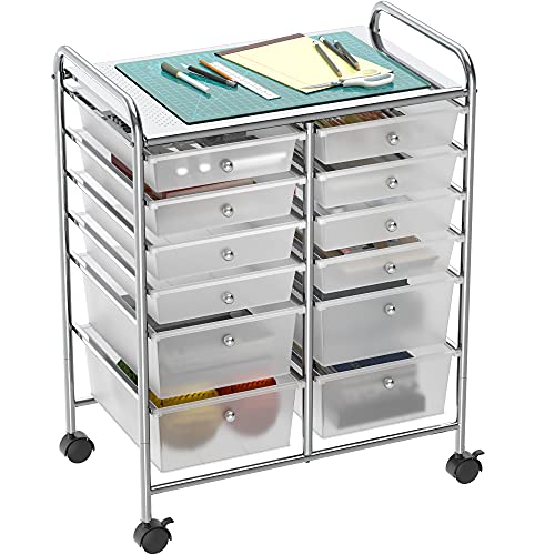 Simple Houseware 12 Drawers Rolling Utility Cart Organizer, Chrome | 2-Column, 32" Height, Lockable Wheels, for School, Office, Art Craft, and Paper Storage - color: Chrome, size: 12 Drawers