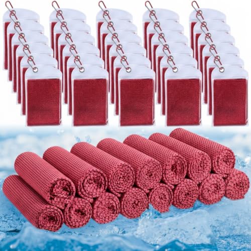 Honoson 30 Pack Cooling Towels for Neck and Face, 27 x 16 in, Scarlet Red - color: Scarlet Red