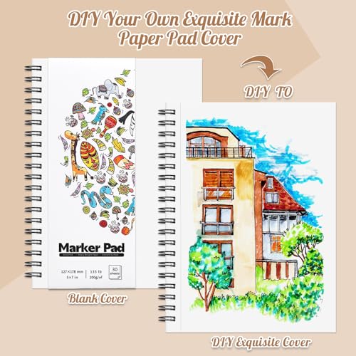 5×7 Marker Paper Pad, 30 Sheets, 200gsm Double-Sided Bleedproof Paper | Acid-Free Smooth Paper, Spiral Bound with Tear Line, Lay-Flat Design, for Alcohol Markers, Pens, Acrylics And Sketching - size: 5×7 Inch (1 Pack)