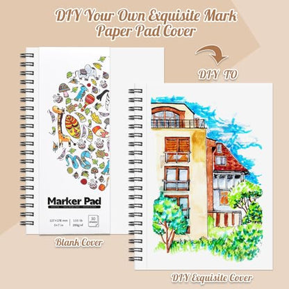 5×7 Marker Paper Pad, 30 Sheets, 200gsm Double-Sided Bleedproof Paper | Acid-Free Smooth Paper, Spiral Bound with Tear Line, Lay-Flat Design, for Alcohol Markers, Pens, Acrylics And Sketching - size: 5×7 Inch (1 Pack)