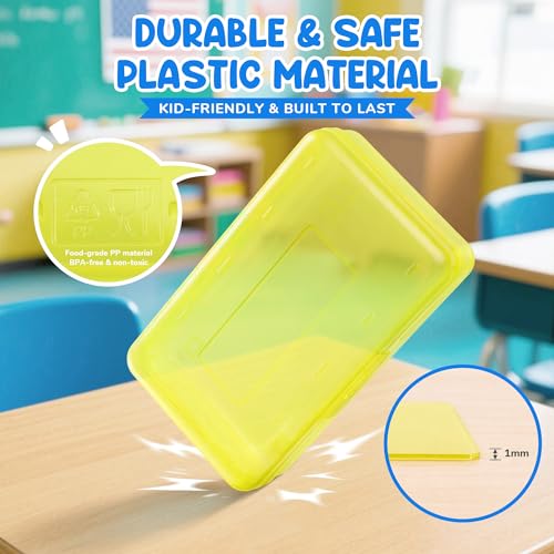 GAMENOTE Plastic Pencil Box with Personalized Sticker,Kid Hard Pencil Case with Snap-tight Lid,Small Art Craft Storage Containers,School Supplies Box for Boys,Girls (Yellow) - color: Yellow
