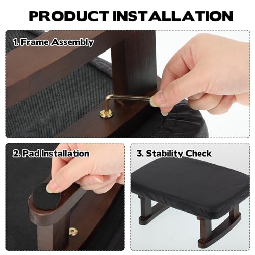 Walnut Prayer Kneeler with Thick Attached Cushion, Wooden Prayer Bench with Removable Washable Fabric Cover, Sturdy Kneeling Stool for Home Prayer and Meditation